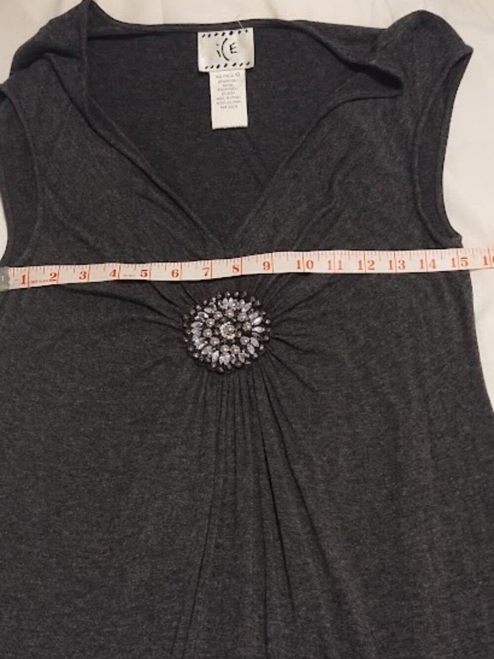 iCE ’ Sleeveless V-Neck Dress with Center Jeweled Accent